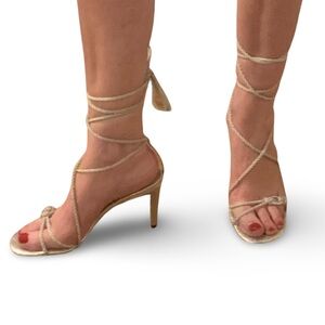 Delman silver ankle tie heeled sandals